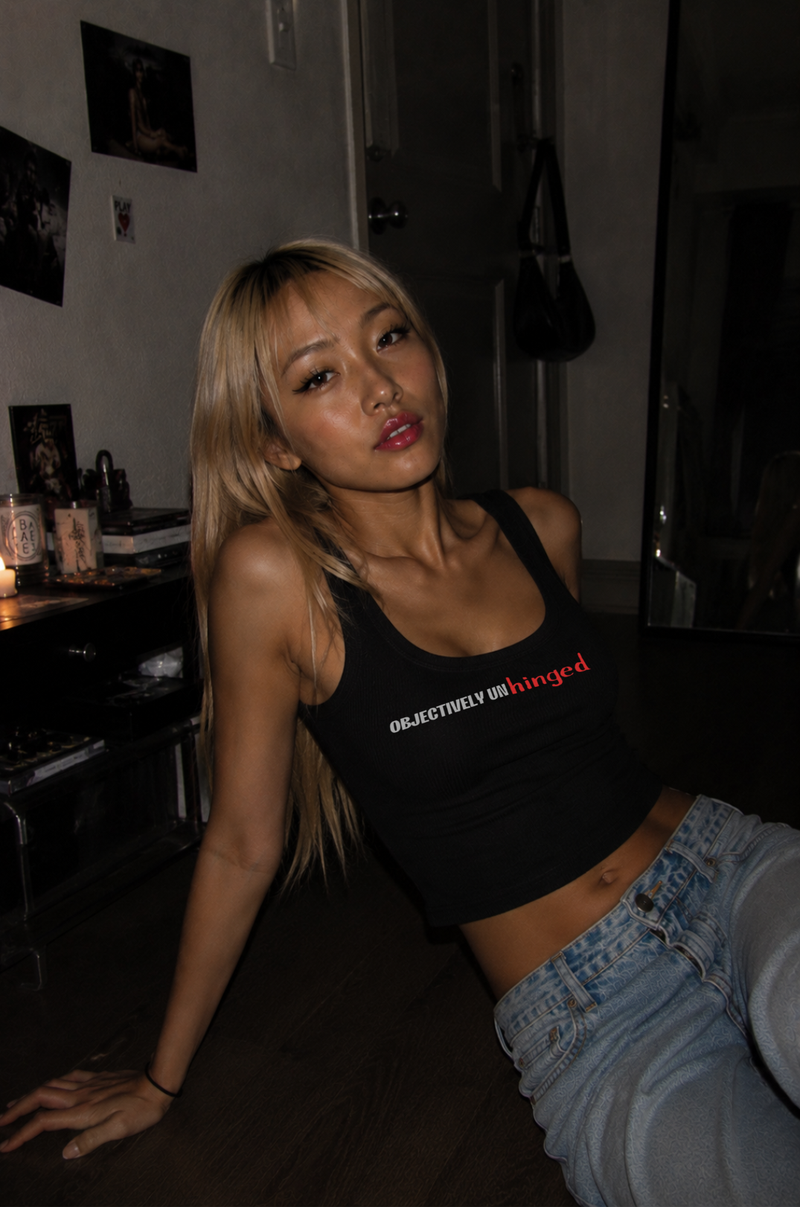 Objectively Unhinged Graphic Crop Tank
